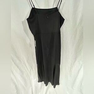 NWT black Express dress Medium adjustable spaghetti straps gathered at s…